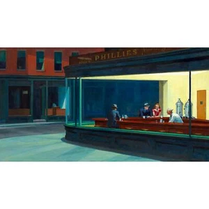 Edward Hopper, Nighthawks, 1942 Night Hawks, Canvas Print, 24" x 40" + Border - Picture 1 of 10