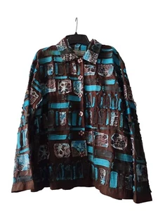Life Style Patchwork Jacket Women's XL Brown Turquoise - Picture 1 of 6