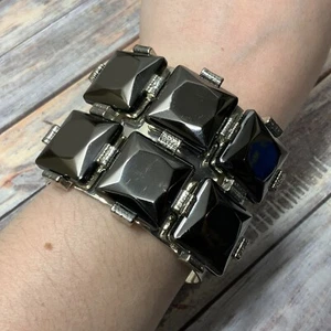 Banana Republic silver tone black square rhinestone cuff bracelet  - Picture 1 of 6