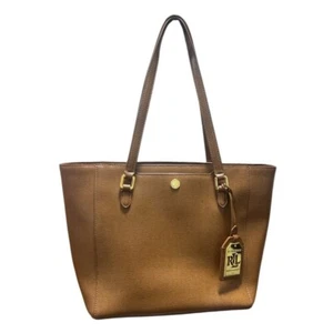 LAUREN RALPH LAUREN Brown Leather Front Pocket Medium Tote Bag Shoulder Bag - Picture 1 of 13