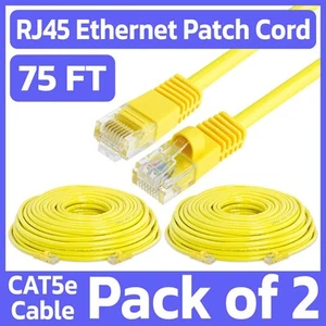 Paquete de 2 cables de conexión Cat5e amarillo 75 pies LAN Ethernet cable red Internet RJ45 - Imagen 1 de 7