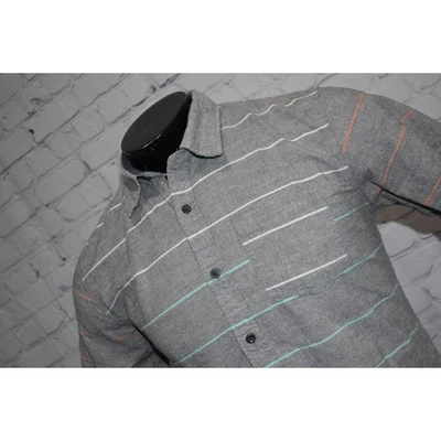 Camisa Estoica Abotonada Hombre Talla Mediana Gris Rayas Manga Corta Algodón  Foto 1 de 4