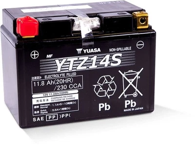 Yuasa bateria livre de manutenção YTZ14S 12 volts para Honda ST1300P Police 2003-2012 - Imagem 1 de 2