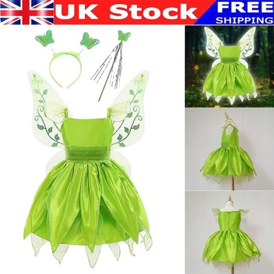 Kids Children Tinkerbell Fairy Pixie Fancy Dress Girls Princess Cosplay Costume.