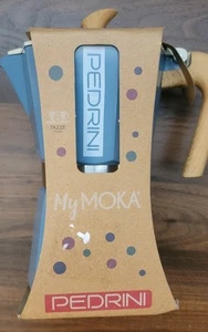 Pedrini 6 Tassen Mokka Espressokanne - Blau Italienische Herdplatte Kaffeemaschine Neu im Karton - Bild 1 von 3