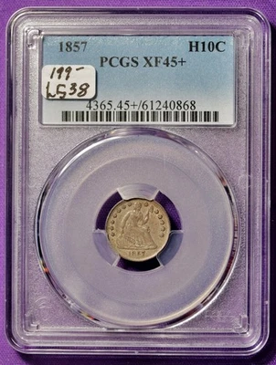 1857 Seated Liberty Half Dime.  In PCGS Holder.  XF45+.  L538 - Image 1 of 2