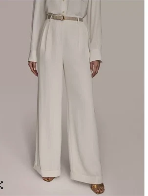 Pantalones para mujer Donna Karan a rayas pierna ancha blanco/beige talla 2 regular Foto 1 de 3