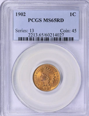 1902 Indian Cent : PCGS MS65RD  Blazing Red - Image 1 of 3