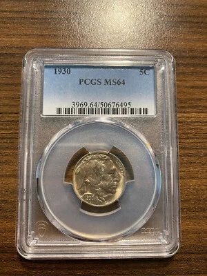 1930-P Buffalo Nickel 5C PCGS MINT STATE 64 MS 64 Type 2, "FIVE CENTS" In Recess - Image 1 of 4
