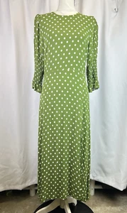 Reformation Edamame grün Carolena gepunktetes Midikleid Größe 12 Damen - Bild 1 von 19