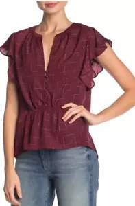 Top Joie Crisbell in crepe con maniche a volant taglia XS topanga blusa rosso marrone - Foto 1 di 10