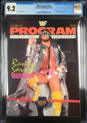 CGC 9.2 WWF PROGRAM #155 1988 Magazine MACHO MAN RANDY SAVAGE Brutus Beefcake - Image 1 of 2