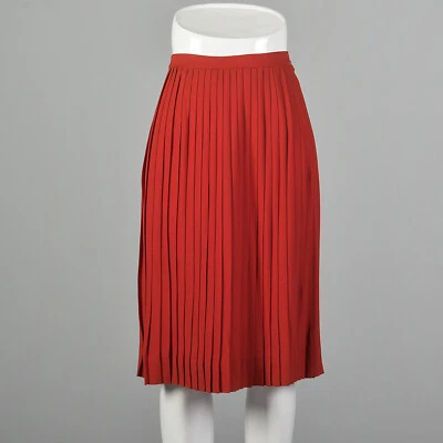 XS 1960s Red Pleated Skirt Knee-Length VTG Light-Weight Casual Spring Summer - Photo 1/4