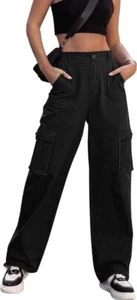 ZMPSIISA Women High Waisted Cargo Pants Wide Leg Casual Pants 6 Pockets Combat S - Picture 1 of 1