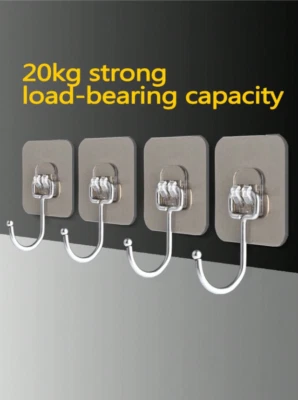5pcs Stainless Steel Adhesive Hooks - Wall Mount for Kitchen & Bathroom Use-NEW - Image 1 of 4