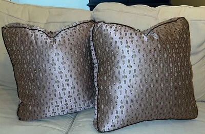 JUEGO MICHELE VARIAN BEIGE ROSA SEDA ALMOHADA PLUMÓN PLUMA INSERTO DISEÑADOR VINTAGE Foto 1 de 4