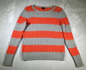 Talbots Zopfmuster Lammwolle Pullover Damen S Petite Orange Streifen Y2K Grunge - Bild 1 von 9
