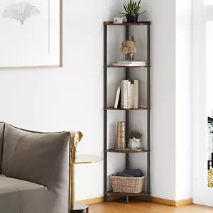 5 Tier Corner Shelf Stand - Rustic Brown 65"H Corner Display Shelf Organizer - Picture 1 of 8