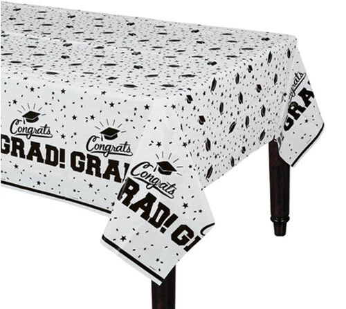 CUBIERTA DE MESA DE PLÁSTICO BLANCO GRADUACIÓN FIESTA 1 mantel colores escolares 54"x84" Foto 1 de 1