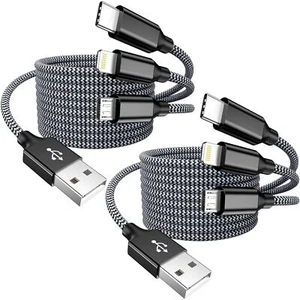 2Pack Multi Charging Cable4ft 3 in 1 Multi iPhone Charger Universal USB Charging - Picture 1 of 7