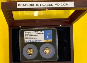 2021 Gold Designer Set G$5 T-1 & T-2 NGC PF70 FDOI COA#0803 1ST LABEL - Picture 1 of 7