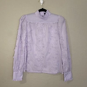 Aqua NWT Embroidered Floral Snowflakes Lavender Mock Neck Blouse. Size XS - Picture 1 of 6