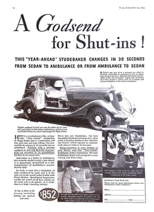 1934 Studebaker Sedan Classic Car Print Ad Ambulance for Shut-ins 8.5"X11.5" - Picture 1 of 3