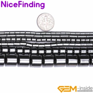 Black Hematite Natural Tube Column Stone Beads Jewelry Making 15" Non-Magnetic - Picture 1 of 38