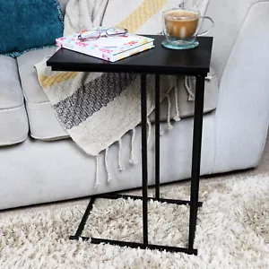 C Form Beistelltisch Schwarz Holz Rechteckig Platte Sofa Wohnzimmer Beistellmöbel - Bild 1 von 4