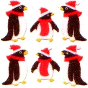 **VINTAGE** Fuzzy PENGUINS Sandylion Stickers CHRISTMAS - Picture 1 of 1