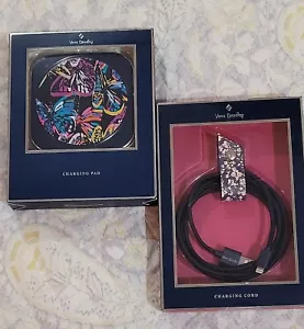 NEW Vera Bradley Apple Sync & Charging Cable 5ft AND Wireless Charging Pad Tech - Picture 1 of 11