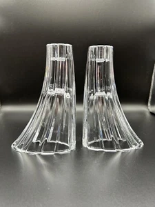 Art Deco Nambe kristallklar 6" Kerzenhalter 4" x 2" Sockel geriffelt für Kegel - Bild 1 von 6