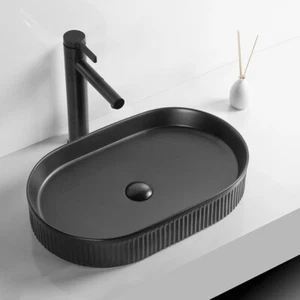 Matte Black Oval Ceramic Basin Bathroom Vanity Sink Hand Wash Bowl Above Counter - Picture 1 of 5