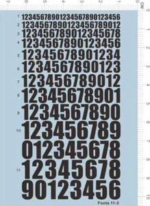 Black WWII Military FONTS 11-3 Numbers Markings Transfer Sheet Water Slide Decal - Picture 1 of 1