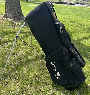 Ping Karsten Hoofer Vintage Golf Stand Bag Dual Straps 4 Way Divider Black USA - Image 1 of 4