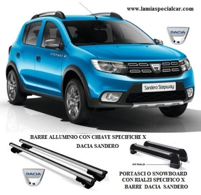 SPECIFICO X DACIA SANDERO Barre portapacchi + PORTASCI SNOWBOARD + RIALZI  (6336 - Immagine 1 di 4