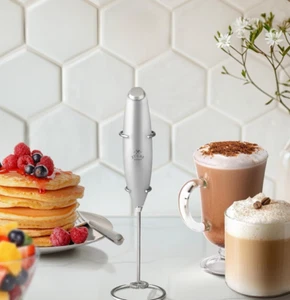 Zulay High Powered Milk Frother Electric Handheld Foam Maker Silver Chrome - Picture 1 of 9
