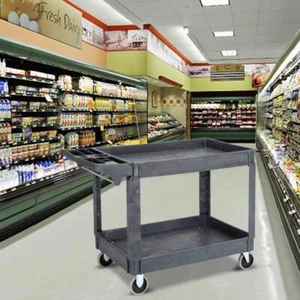 Heavy Duty 2 Tier Shelf Utility Cart Storage Cart with Deep Shelves for Garage - Picture 1 of 9