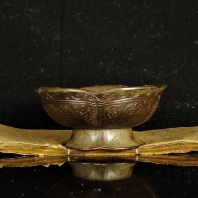 Chinese Antique Bronze Flower Petal Dragon Totem Lotus Bowl - Image 1 of 4