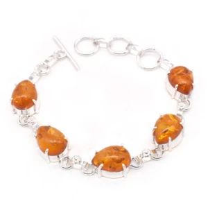 Yellow Amber Gemstone Latest Design Silver Plated Jewelry Bracelet 7.5" u507 - Picture 1 of 5