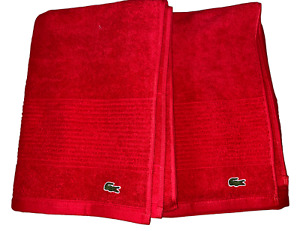 Lacoste Bath Towels Set of 2 Red 30x52"  100% Cotton Little Crocodile