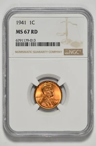 1941 1C Lincoln Wheat Cent NGC MS 67 RD - Picture 1 of 2