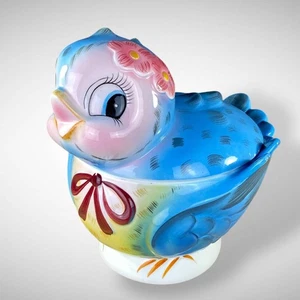 Lefton Blue Bird Cookie or Bisquit Jar and Lid 289 Midcentury Kitchen 1950s 60s - Picture 1 of 11
