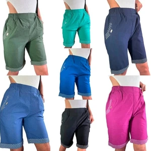 Damen Frauen Kontrast Bündchen Print Pullover 2 Taschen Kirschbeere Capri Shorts - Bild 1 von 30