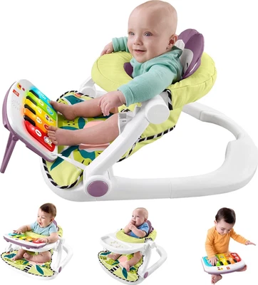 Silla de bebé portátil Fisher-Price Kick & Play asiento de lujo para sentarse con piano Le Foto 1 de 4