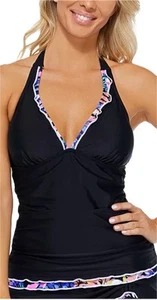 Island Escape Women's Black Halterkini Tankini Top Sz 16 NWT - Picture 1 of 8