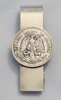 Vintage Silver Money Clip with Silver 1921 50 Centavos Alpaca - Image 1 of 3