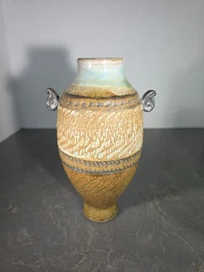 Studio Kunst Keramik Steinzeug Vase signiert unbekannt einzigartige Glasur & Textur 8-1/2" - Bild 1 von 7