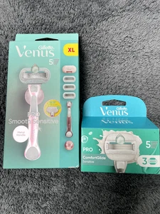 Gillette Venus Pro Smooth Sensitive Metal Razor Handle + 6 Refill Blades + Cover - Picture 1 of 6