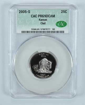 2005-S Washington State Quarter Kansas CLAD PR69 DCAM CAC CACg *1370 - Image 1 of 4